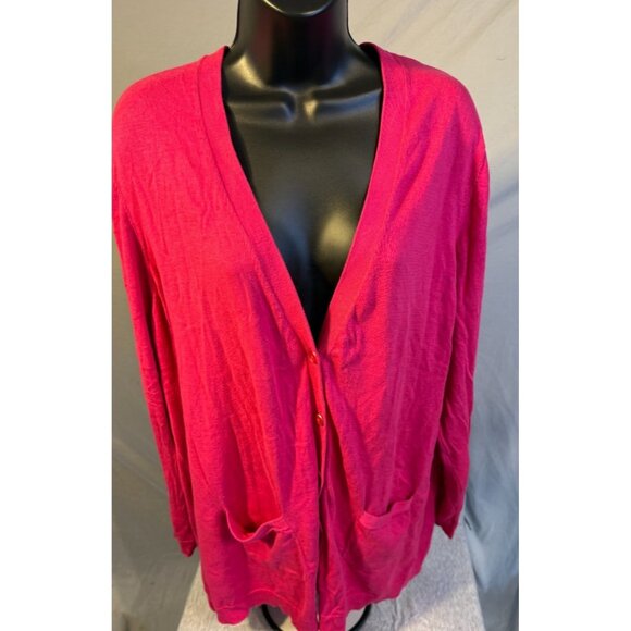 Talbots Hot Pink Womens Cardigan Sweater Button Plus 3X Long Sleeve Knit Vneck - Picture 1 of 2